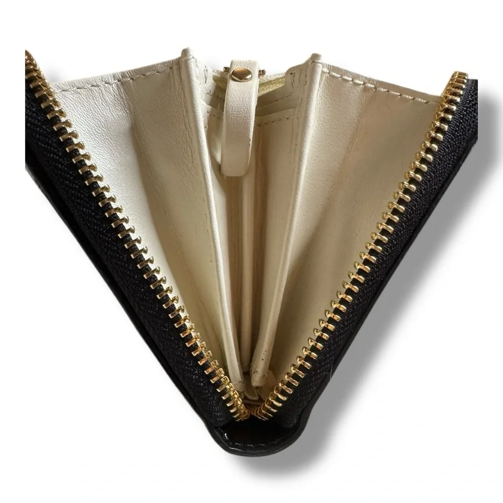 kate spade Black Patent Leather Bow Zip Wallet with Gold Accent